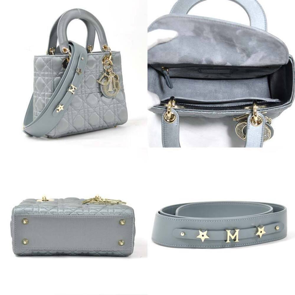 Dior Handbag Christian Lady Shoulder Gray Bag Satin